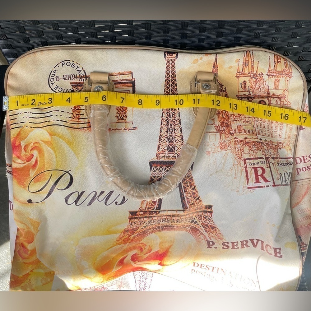 Women’s Bag,Paris Print Women's Bag - Tan and Cream,travel Bag, - Picture 4 of 11